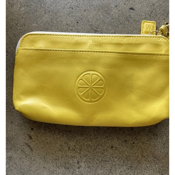 Isaac Mizrahi Zip Women’s Wristlet Tan Yellow Green Leather Multi Pocket - Picture 7 of 13